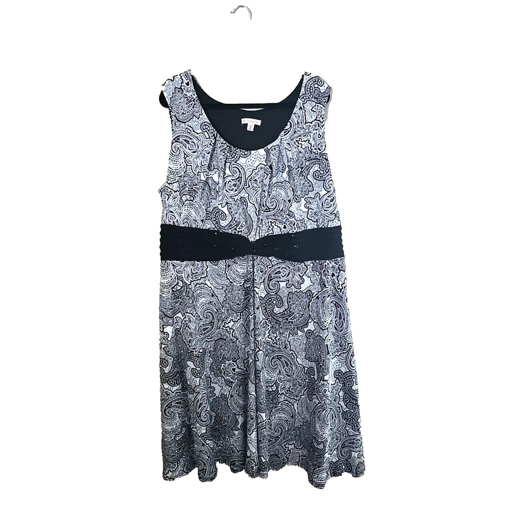 CB Black Paisley Scoop Neck Studded Sleeveless Casual Midi Dress Womans Size 24